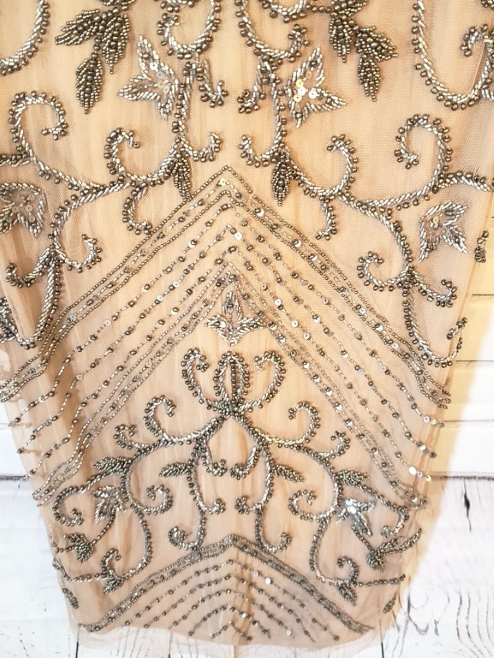 Pisarro Nights Blush Nude Silver Beaded Longline Gown NWT 10 - Picture 15 of 15